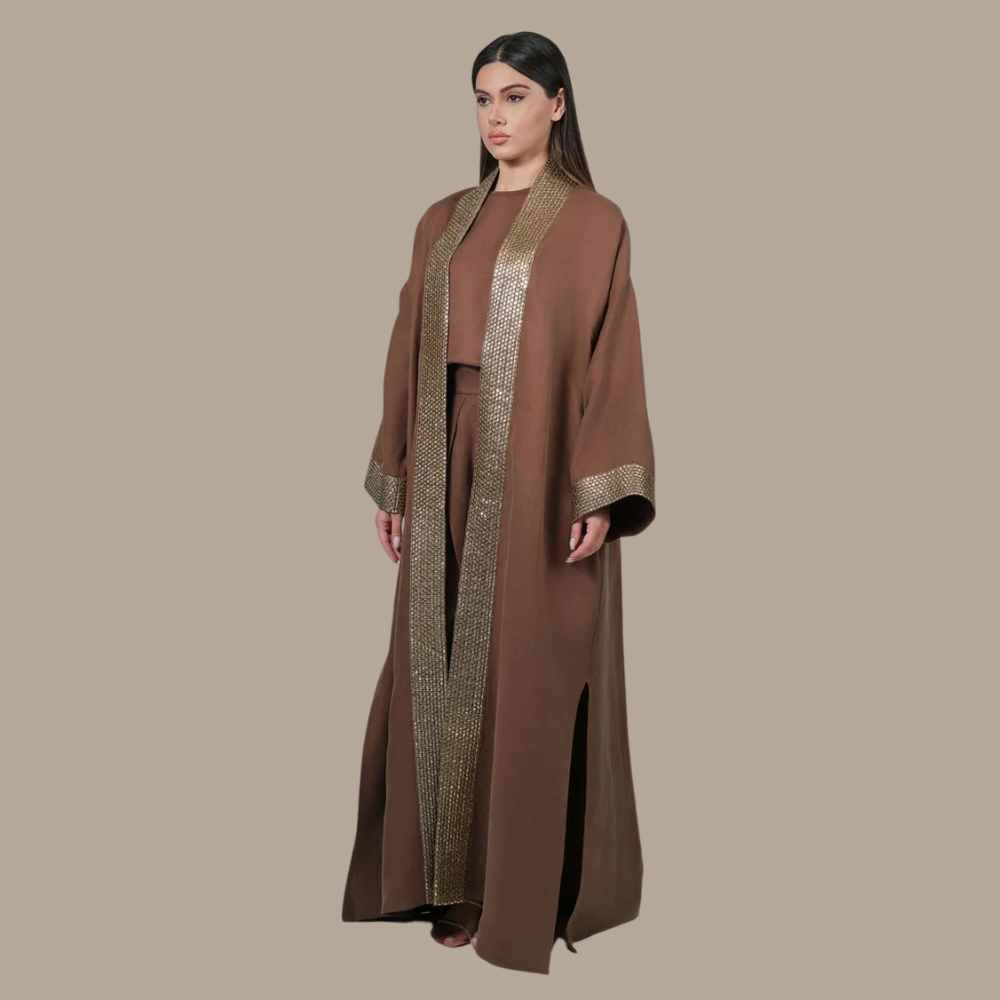 RAM25 BROWN LINEN ABAYA SET