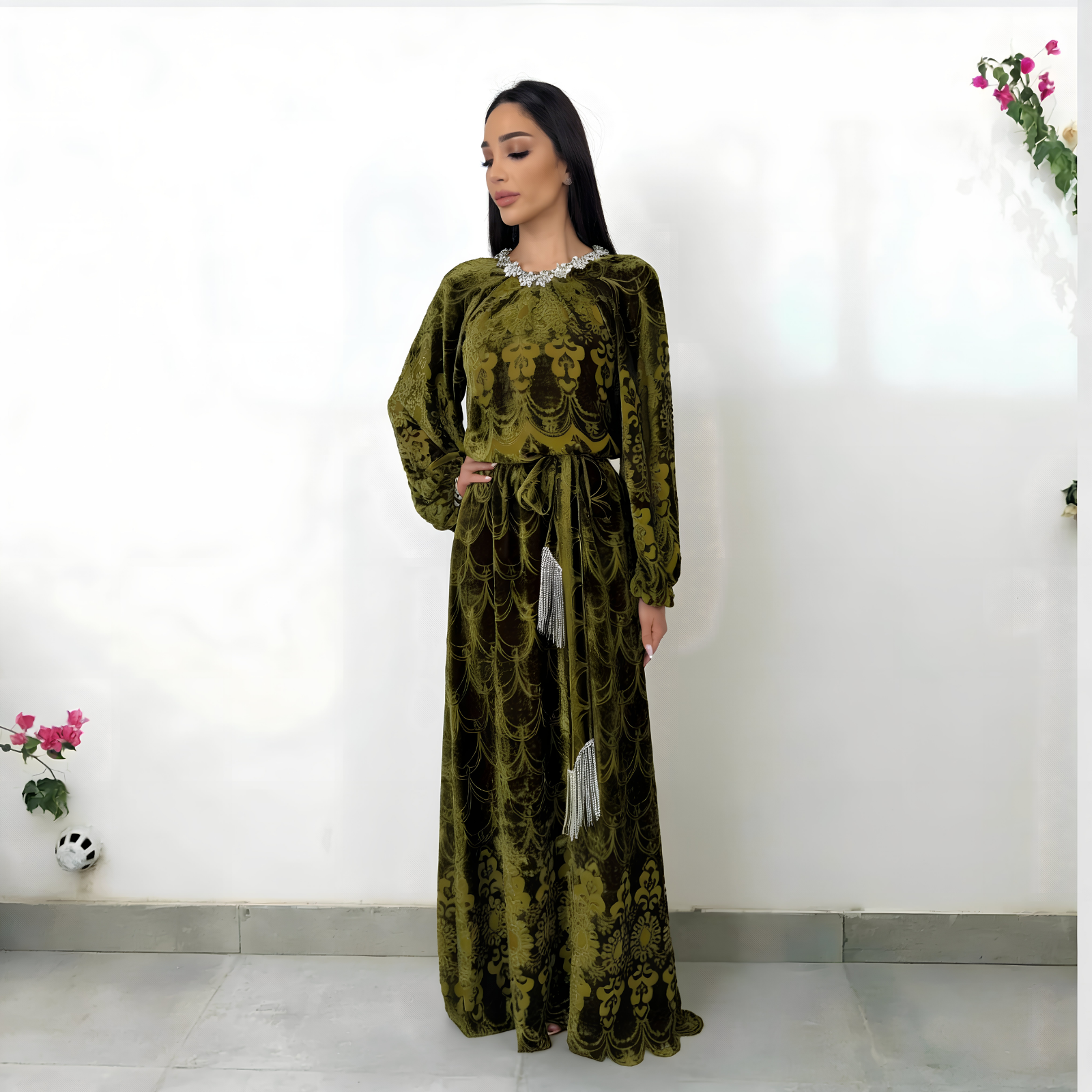 RAM26 ALIYA OLIVE DEVORE DRESS