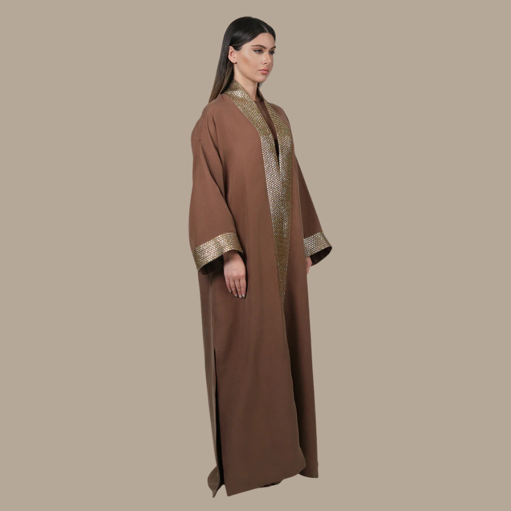 RAM25 BROWN LINEN ABAYA SET