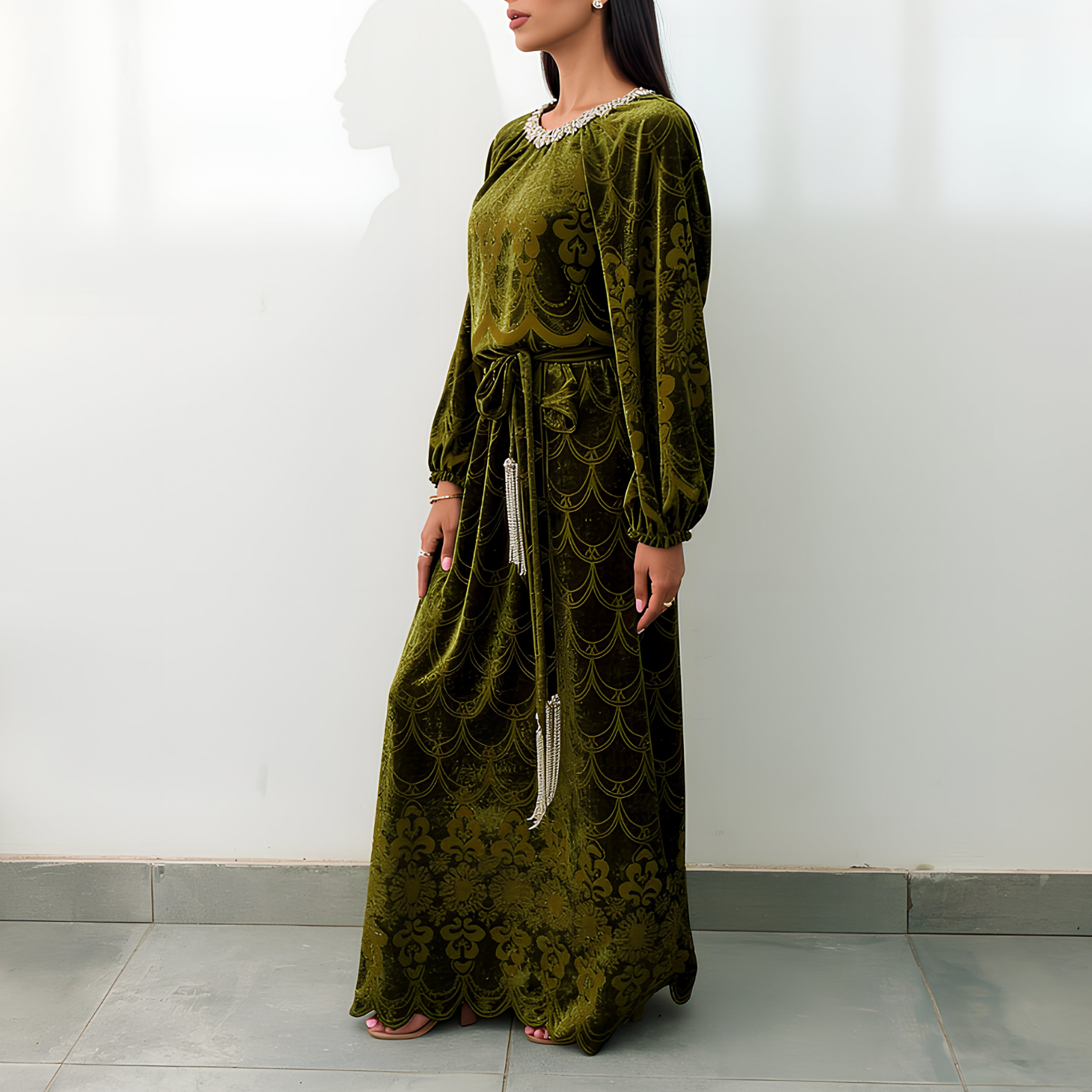 RAM26 ALIYA OLIVE DEVORE DRESS