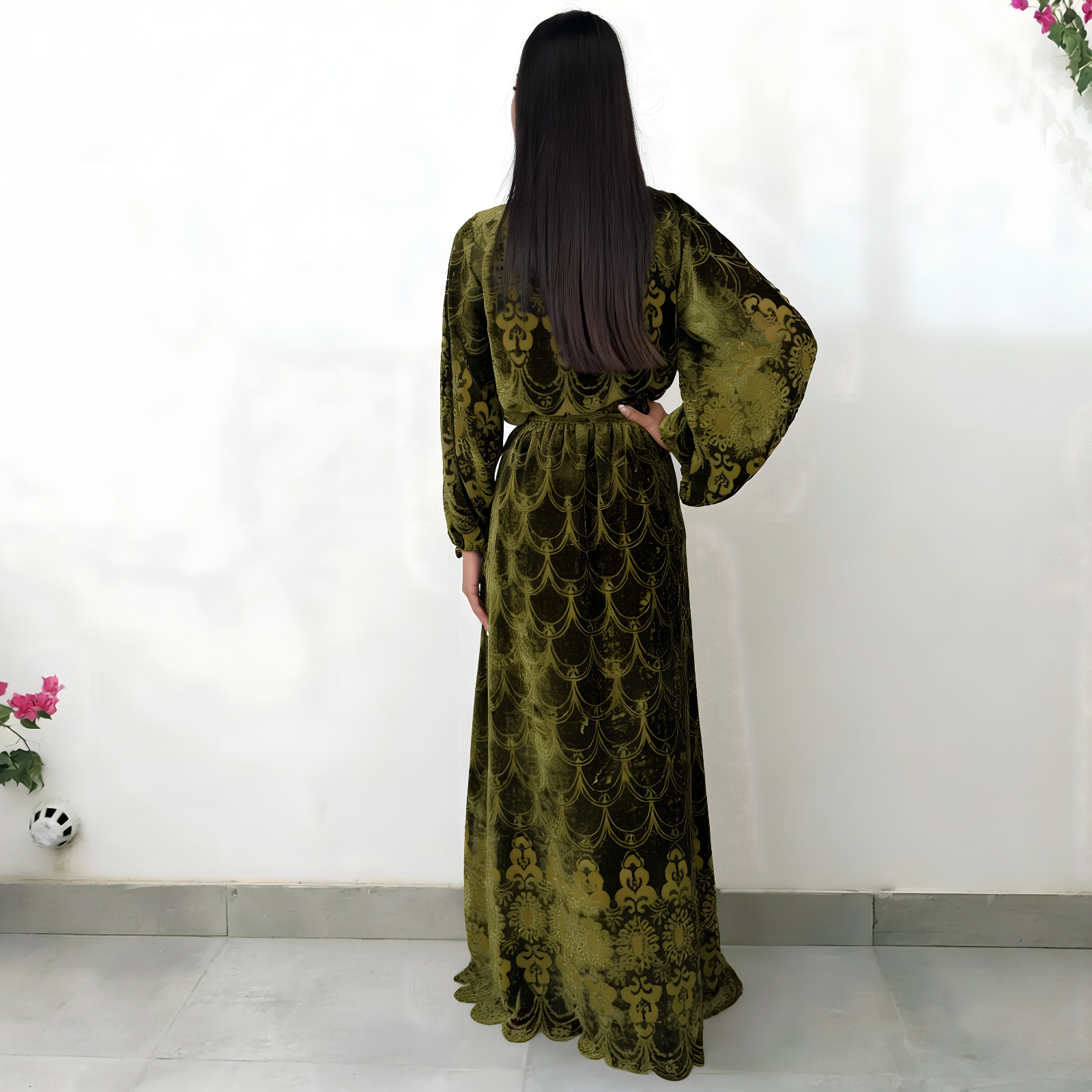RAM26 ALIYA OLIVE DEVORE DRESS