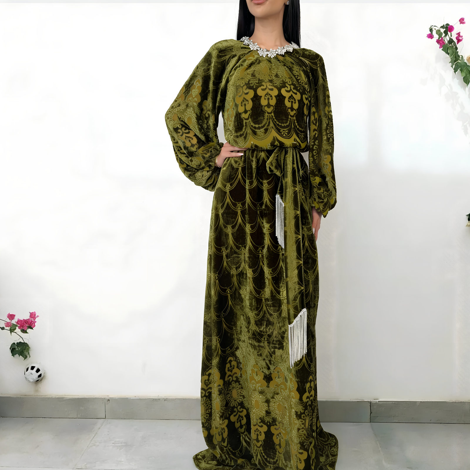 RAM26 ALIYA OLIVE DEVORE DRESS