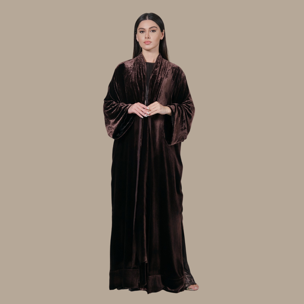 RAM25 SIGNATURE BROWN VELVET KNOT ABAYA