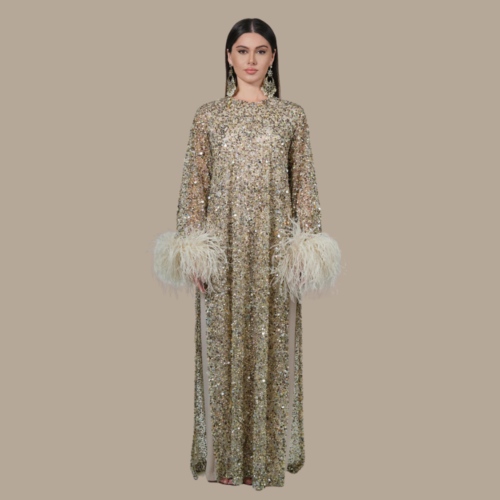 RAM25 HEBA BEADED TUNIC WITH FEATHER