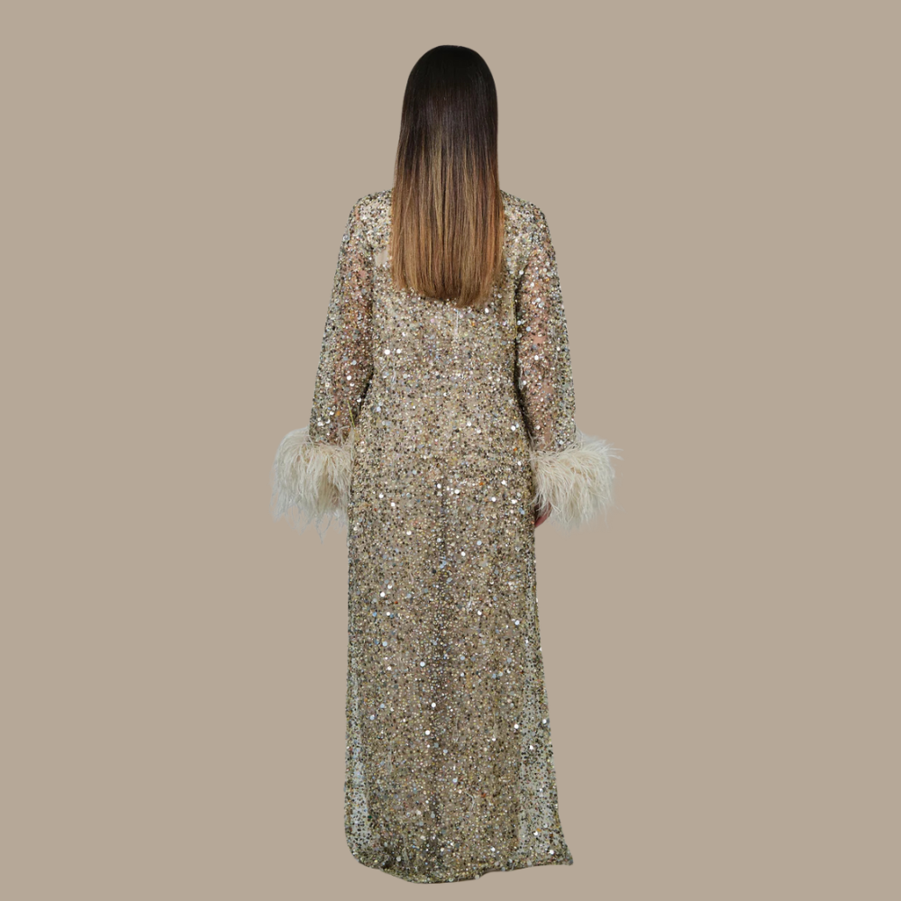 RAM25 HEBA BEADED TUNIC WITH FEATHER