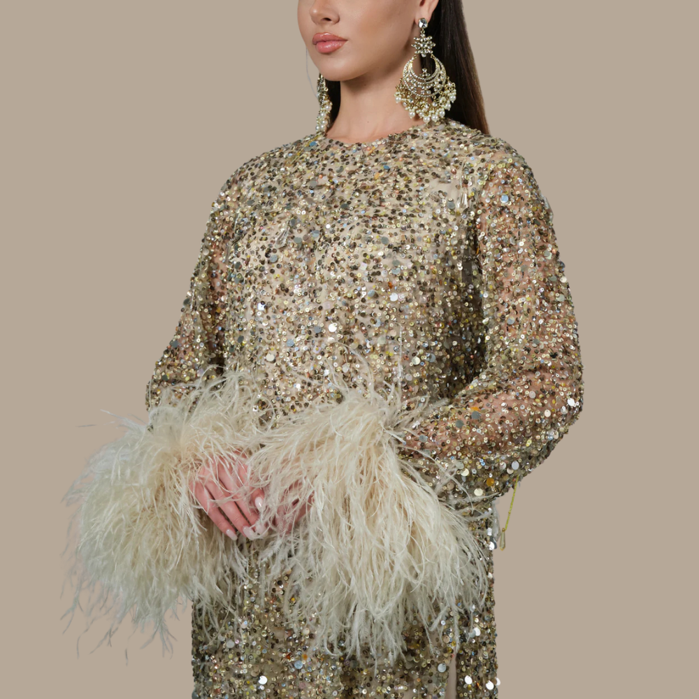 RAM25 HEBA BEADED TUNIC WITH FEATHER