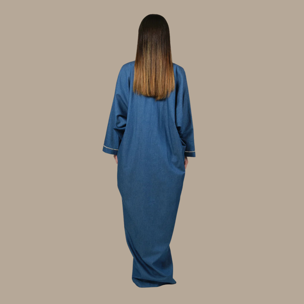 RAM25 JAMILA DENIM KAFTAN WITH CRYSTALS