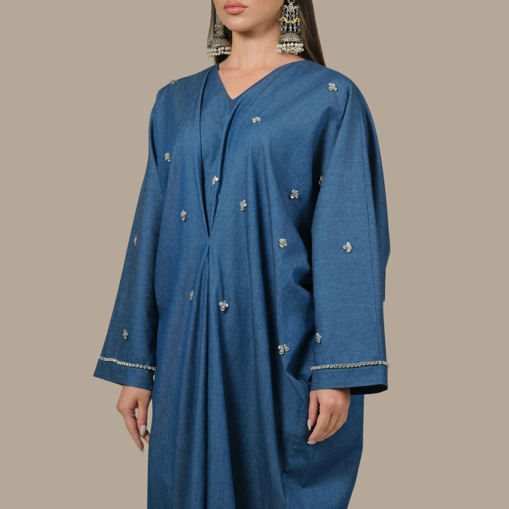 RAM25 JAMILA DENIM KAFTAN WITH CRYSTALS