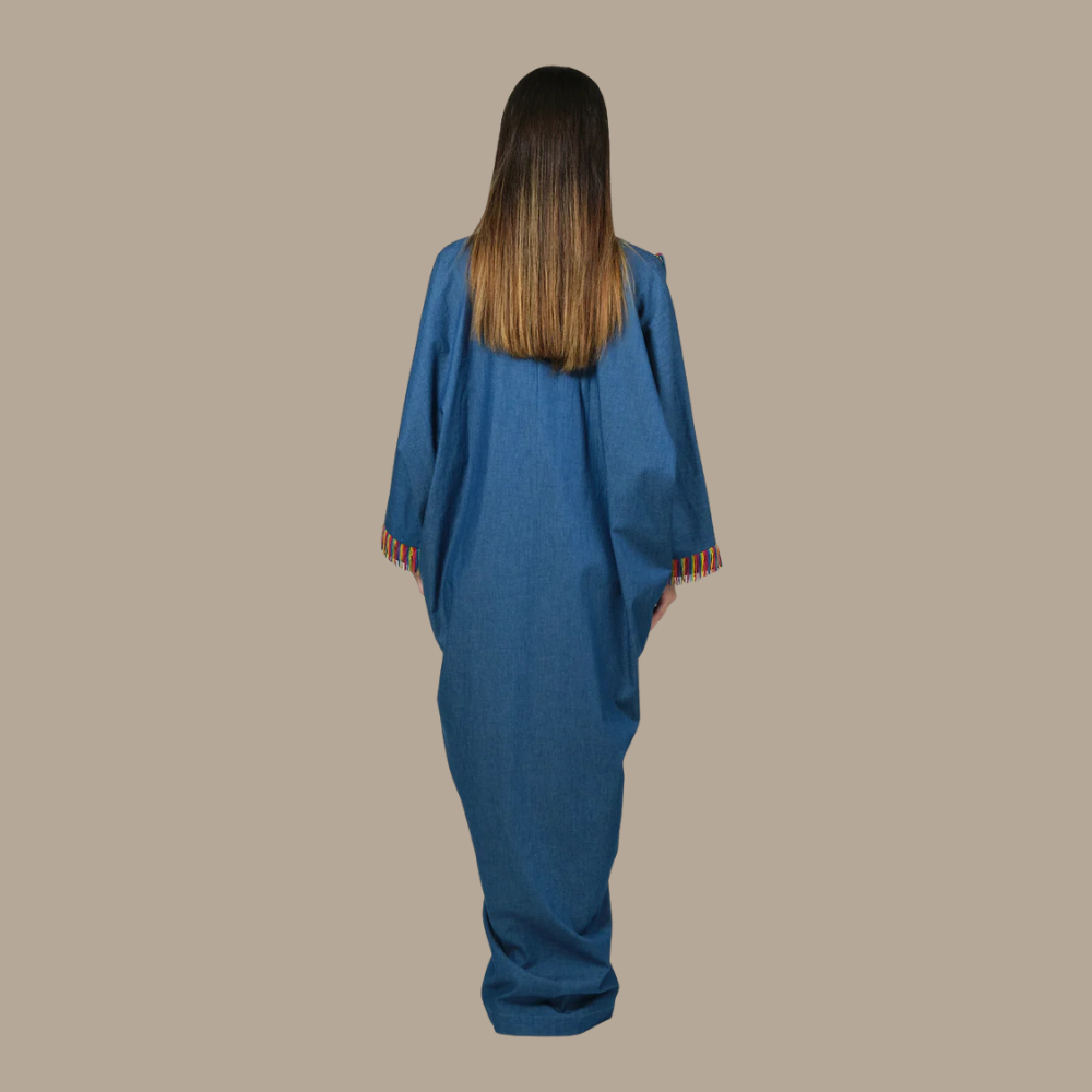 RAM25 JAMILA DENIM KAFTAN WITH FRINGES