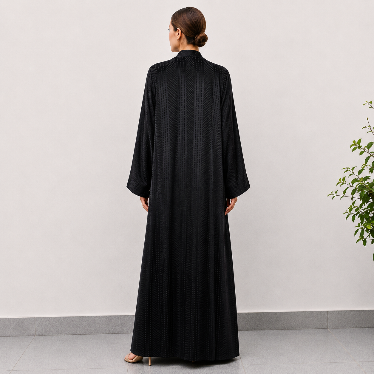 Black & Blue Textured Open Front Abaya