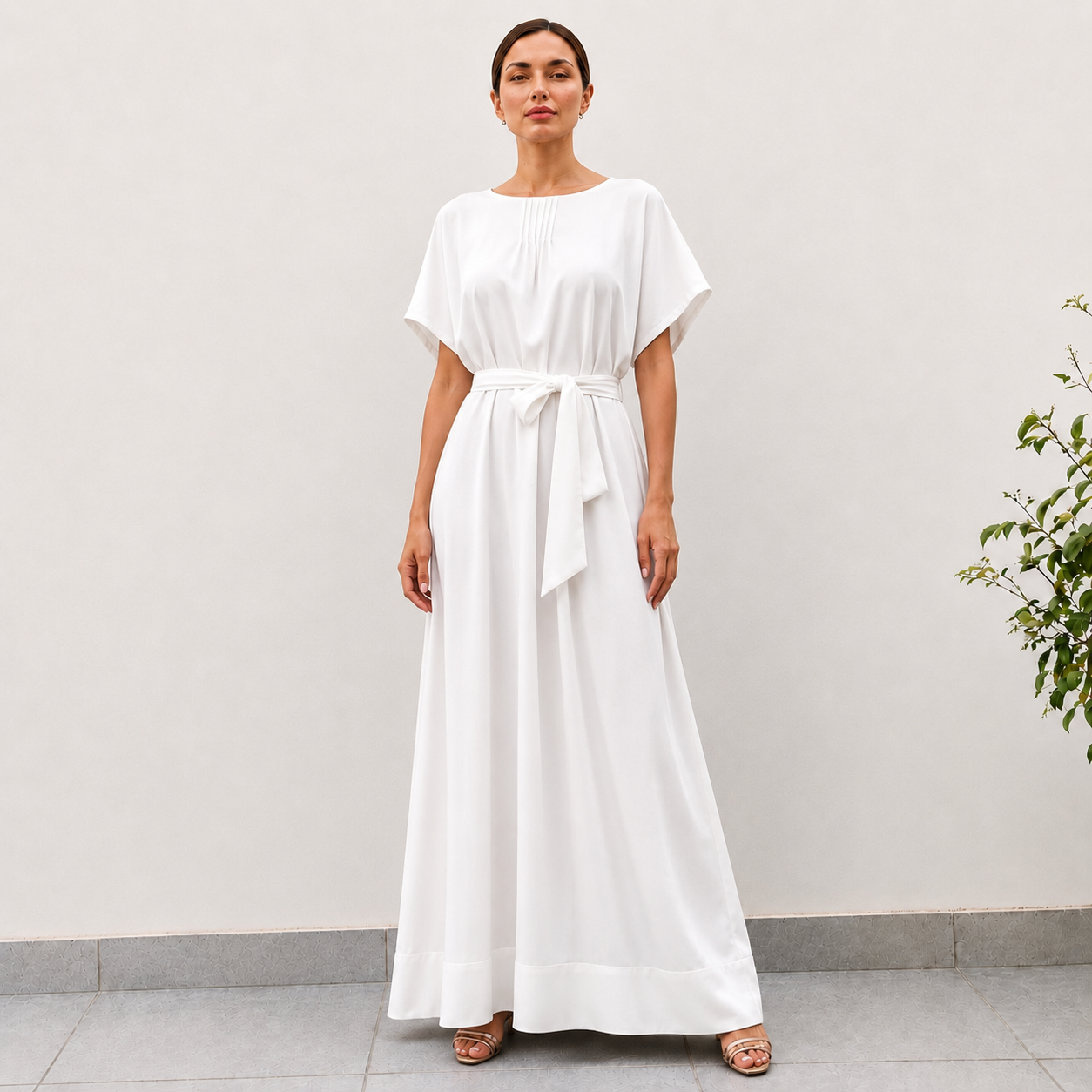 MATT SATIN TUNIC DRESS WITH PIN TUCK DETAILS