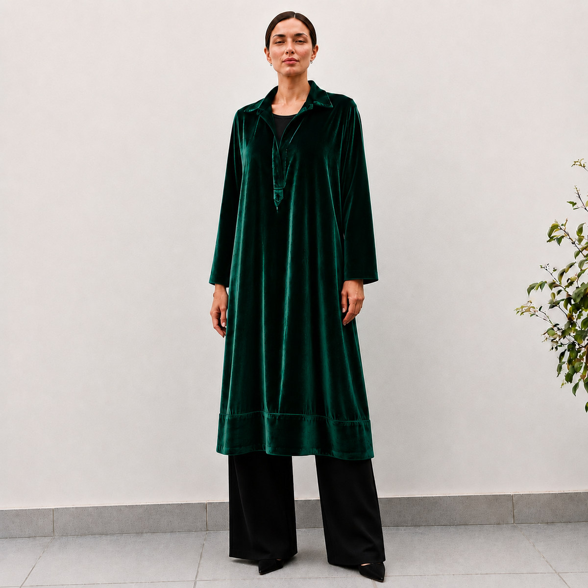 Silk Velvet Boho Shirt Dress