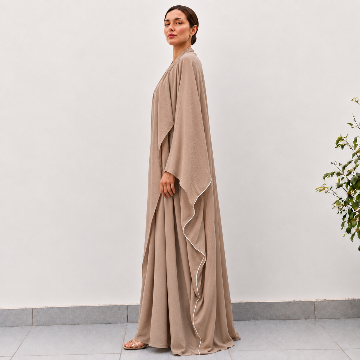 Taupe Textured Layered Kaftan Set