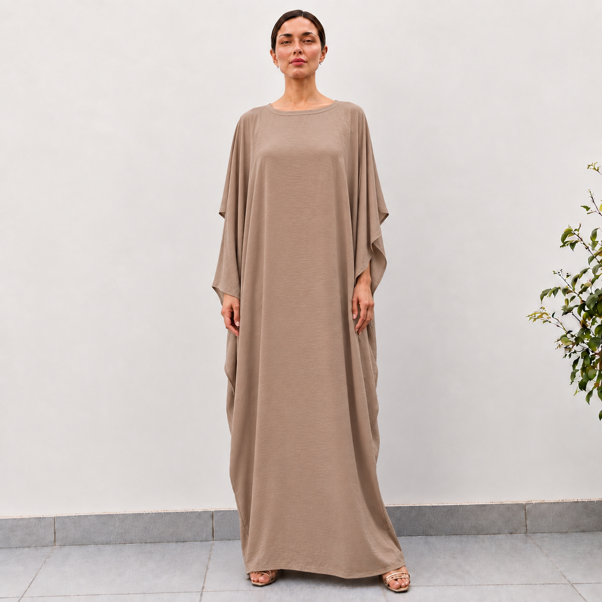 Taupe Textured Layered Kaftan Set