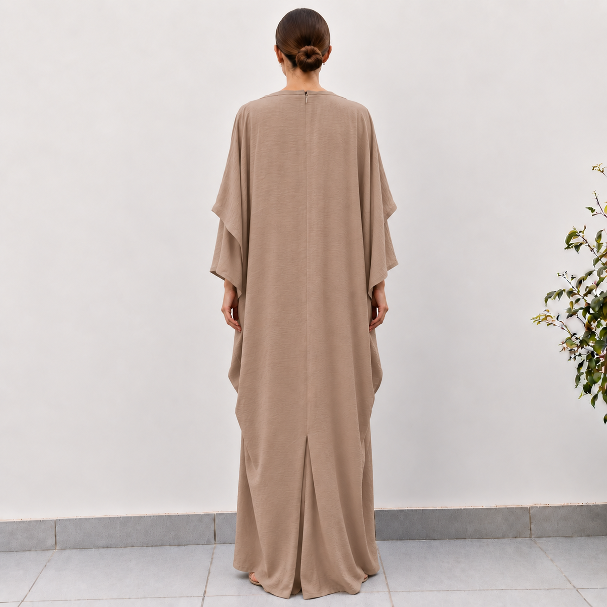 Taupe Textured Layered Kaftan Set