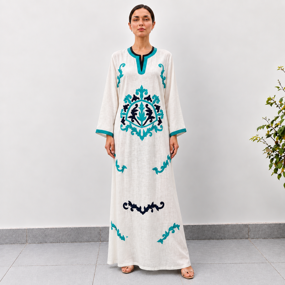 Noor Turquoise Embroidered Maxi Dress