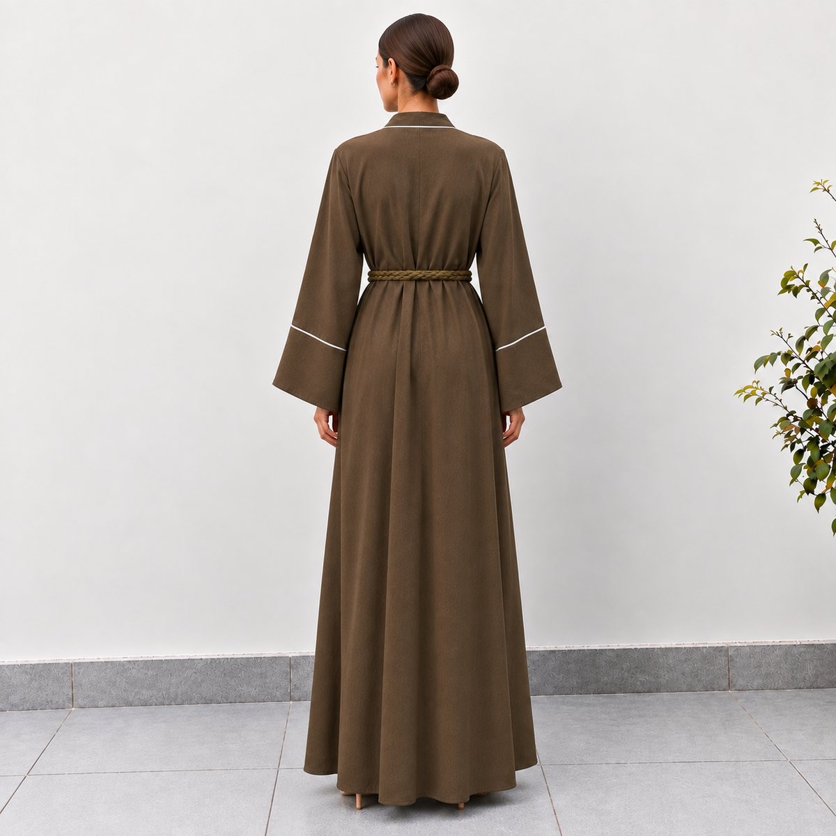 Ayla Brown Rope-Belt Abaya