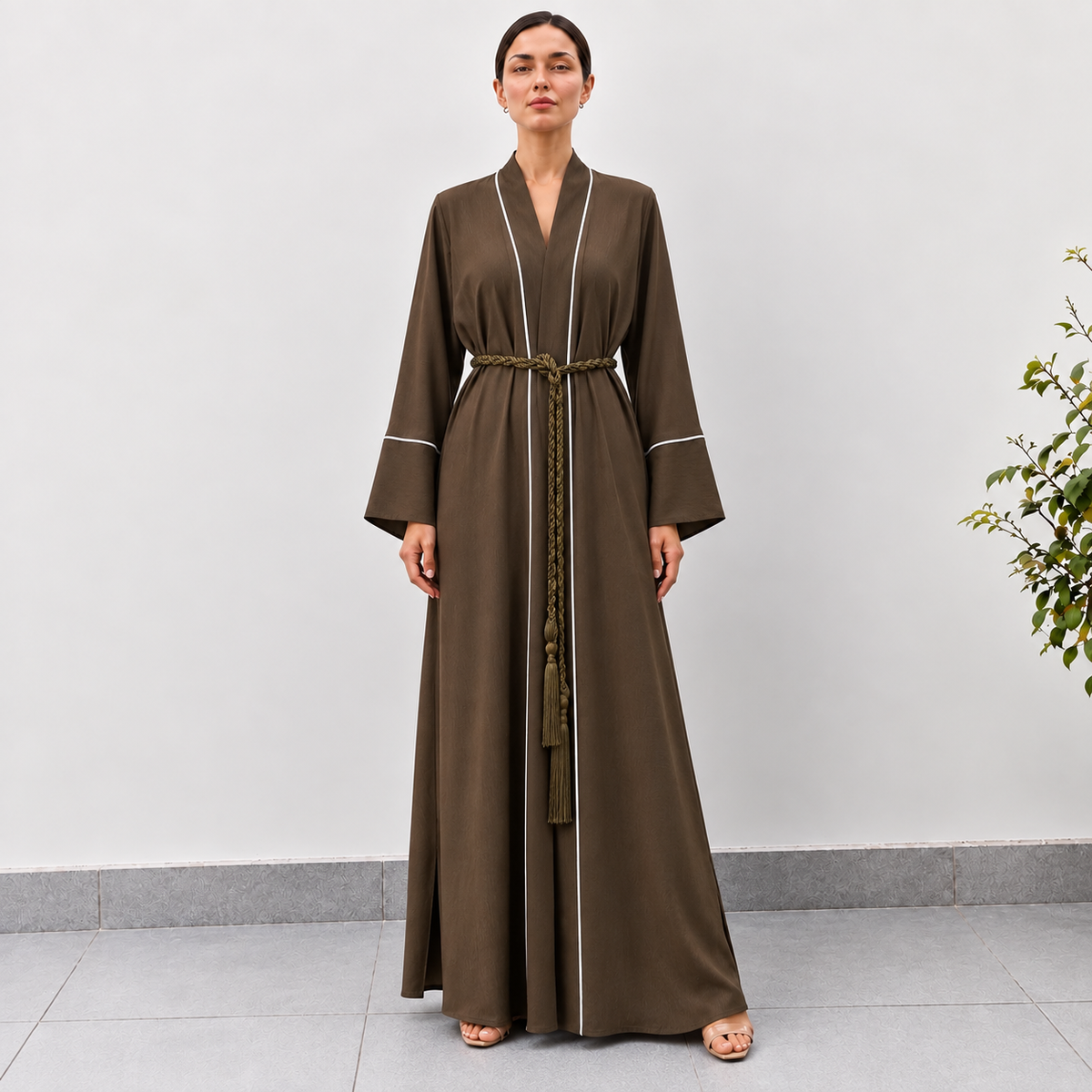 Ayla Brown Rope-Belt Abaya