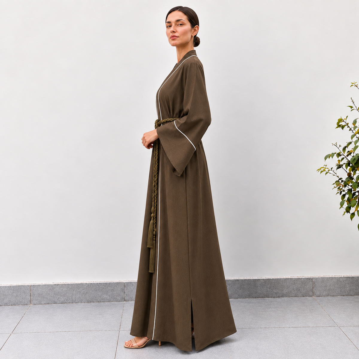 Ayla Brown Rope-Belt Abaya