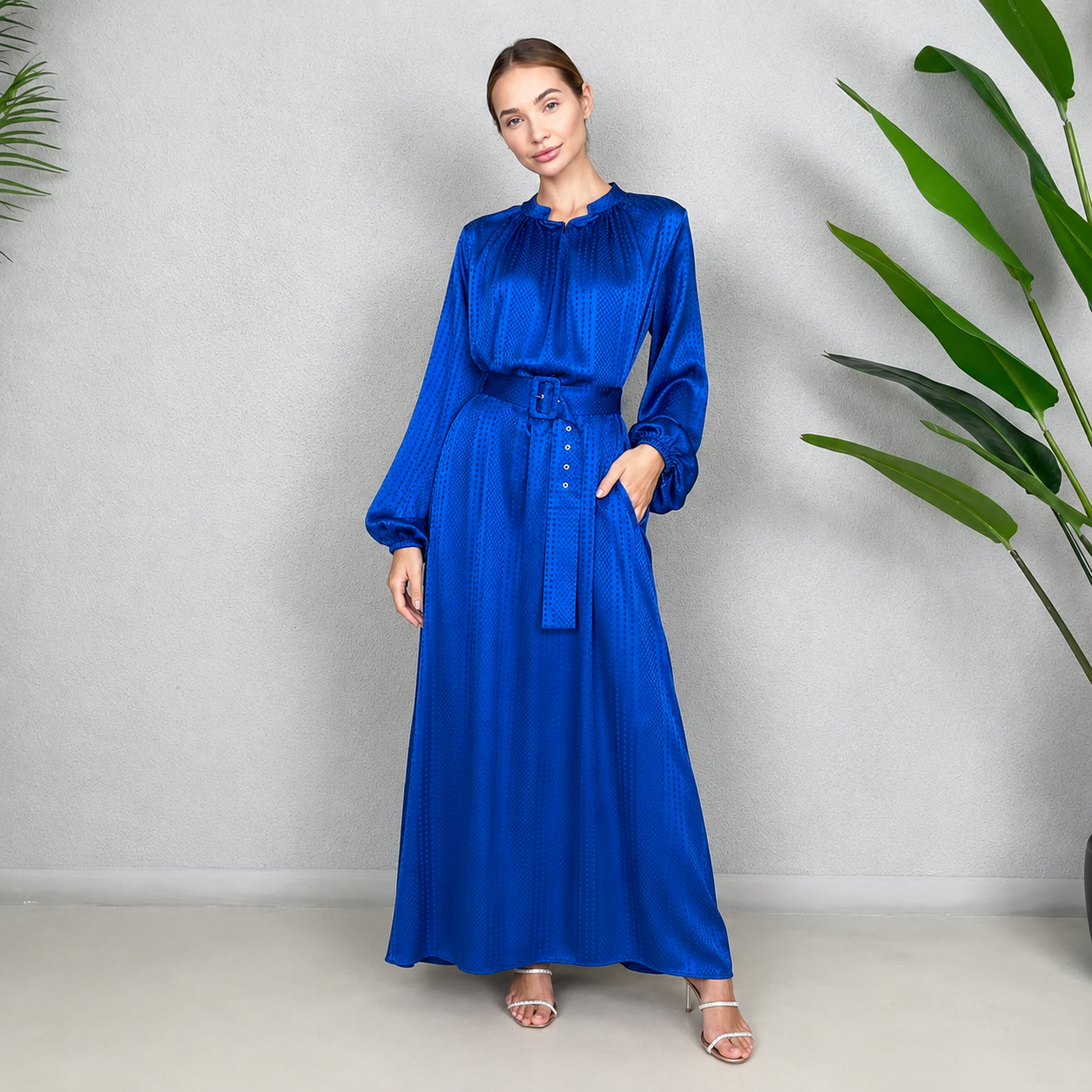 LINA BLUE KAFTAN BELTED MAXI DRESS