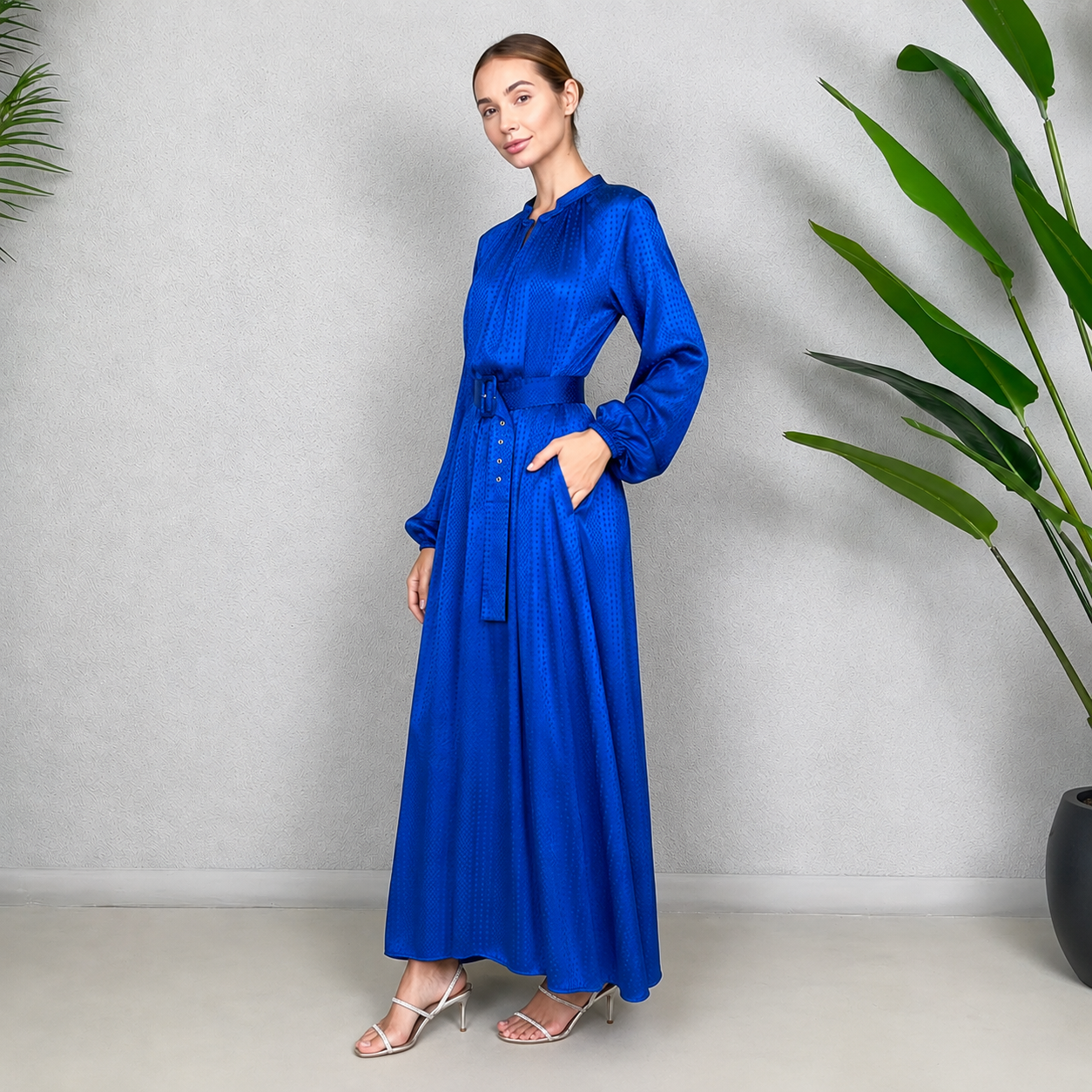 LINA BLUE KAFTAN BELTED MAXI DRESS