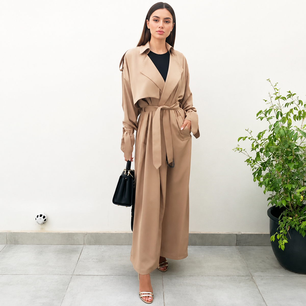 AW19 CAMEL TRENCH ABAYA