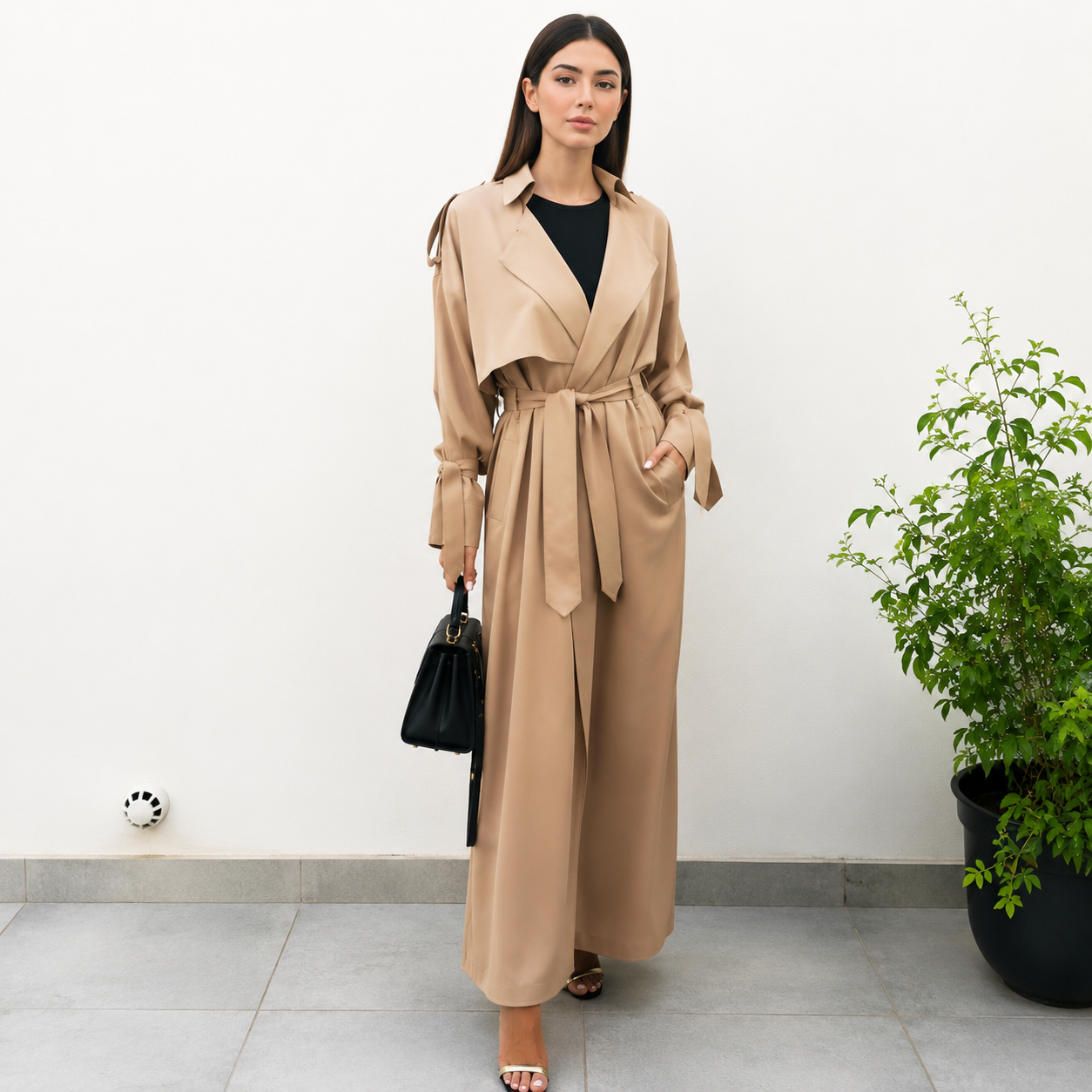 AW19 CAMEL TRENCH ABAYA