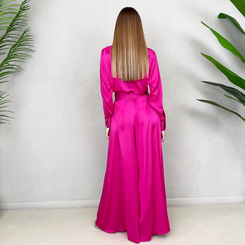 HOT PINK SATIN JUMPSUIT