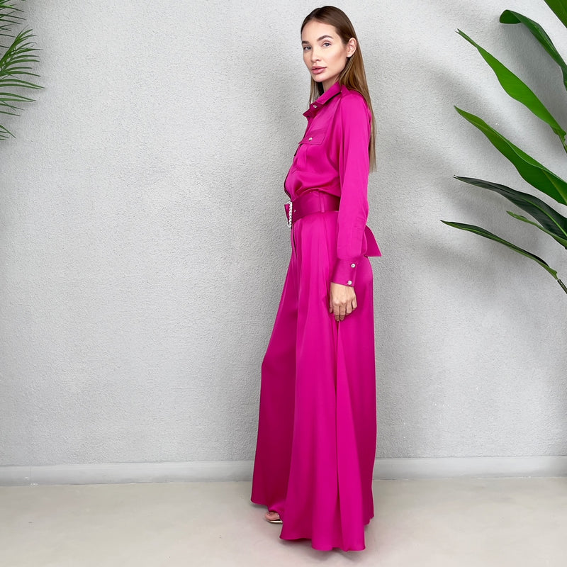 HOT PINK SATIN JUMPSUIT