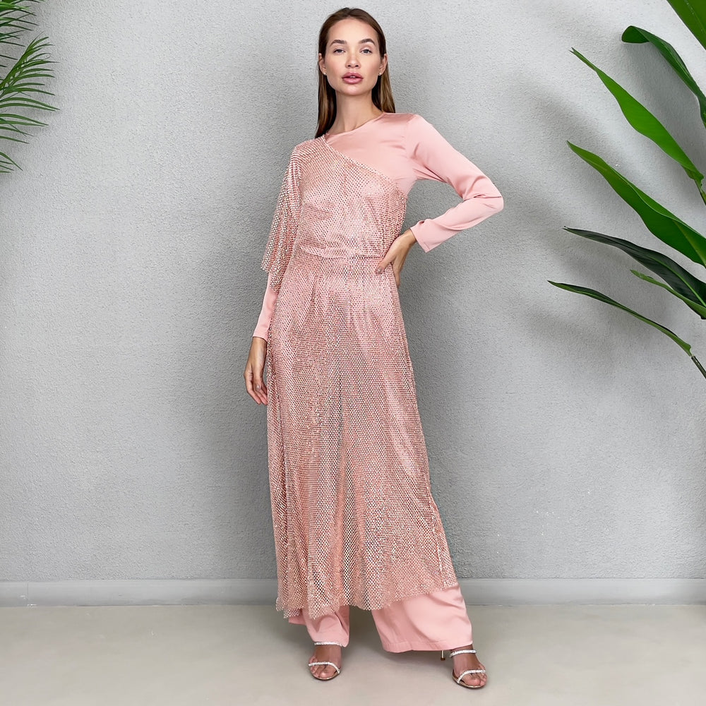 CRYSTAL MESH TUNIC SALMON SET