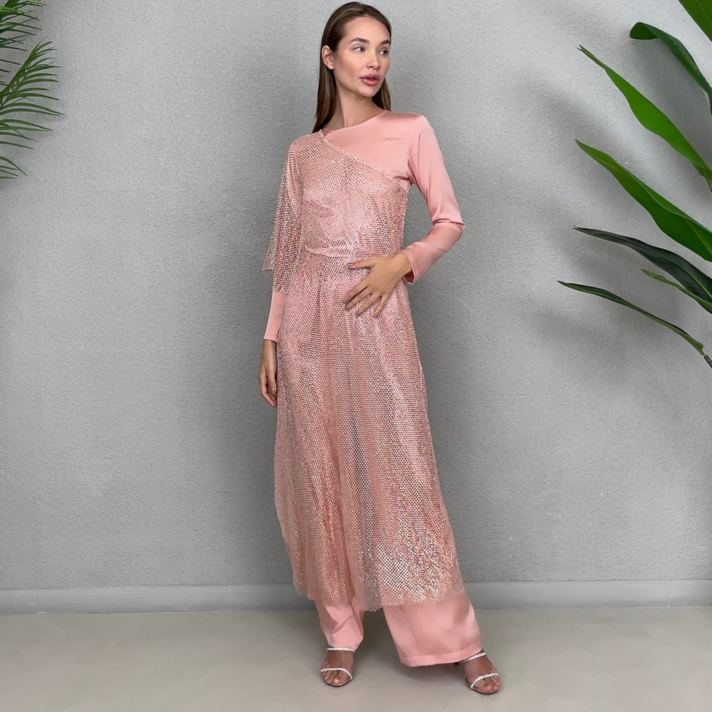 CRYSTAL MESH TUNIC SALMON SET