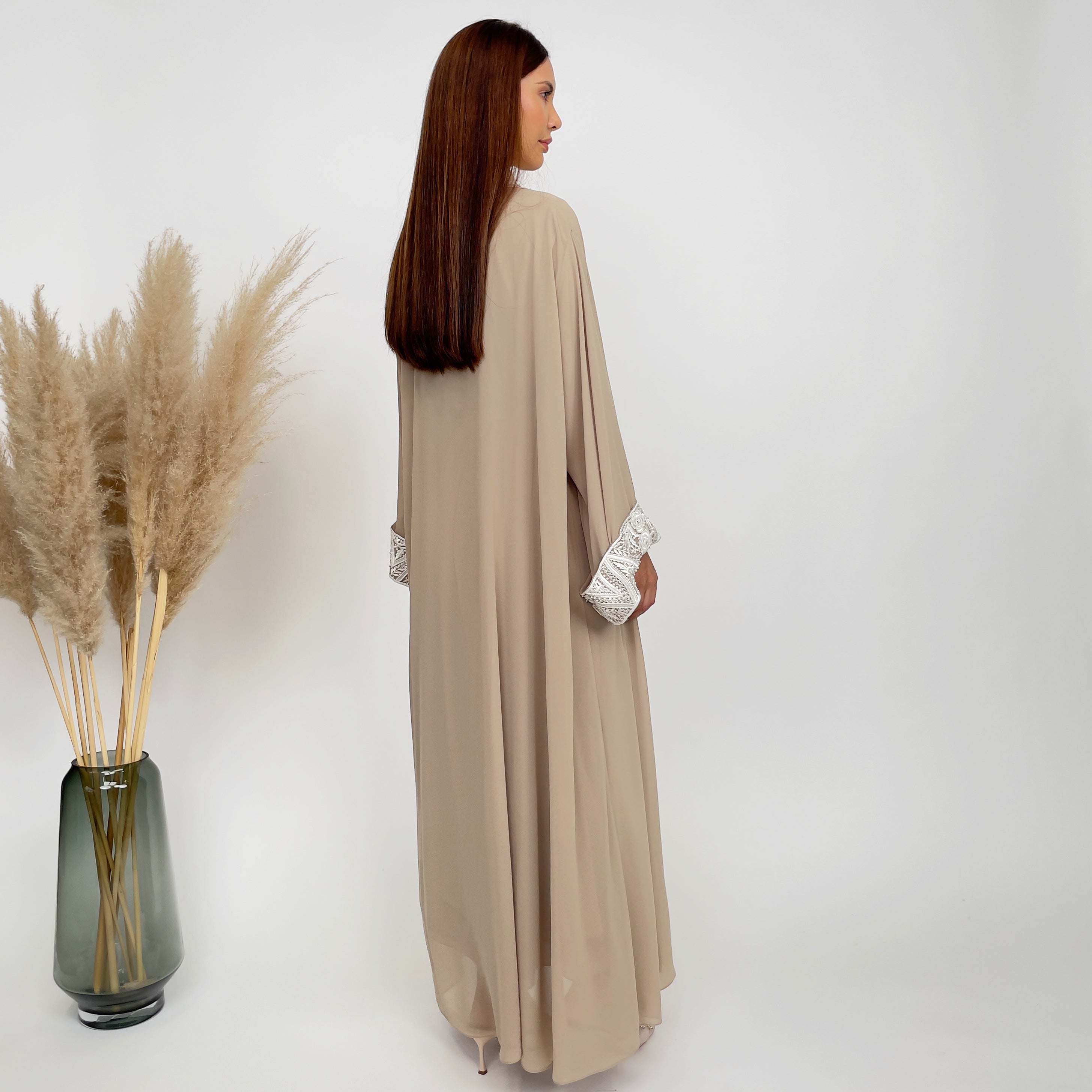 RAM24 ALIYA BEIGE CHIFFON ABAYA SET