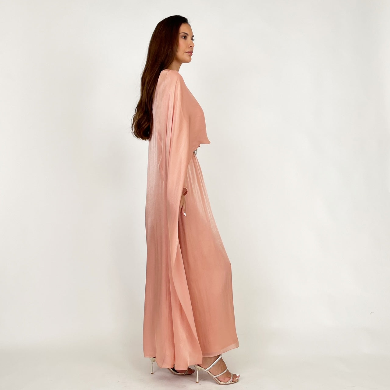 SS24 REEM CORAL ORGANZA CAPE DRESS