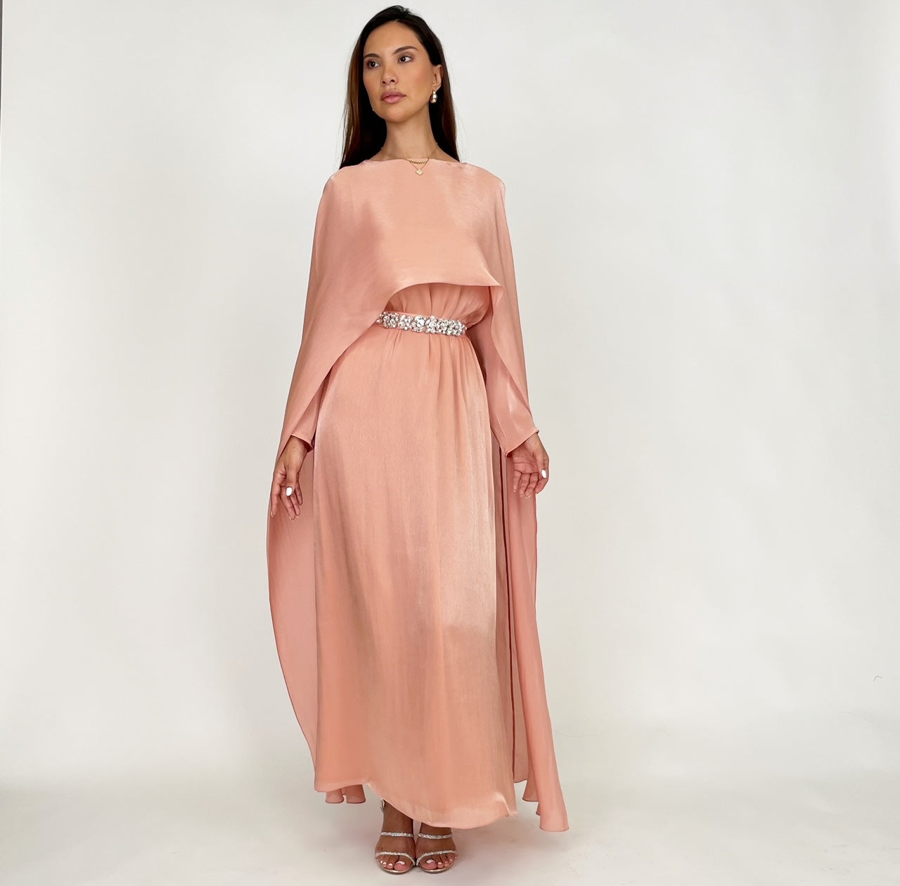SS24 REEM CORAL ORGANZA CAPE DRESS