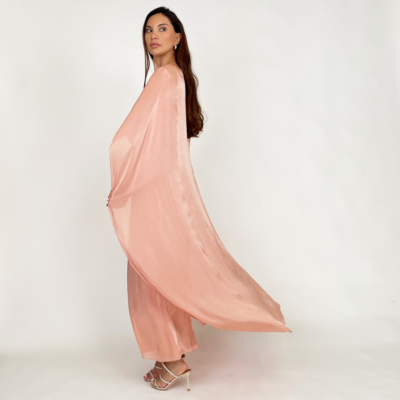 SS24 REEM CORAL ORGANZA CAPE DRESS