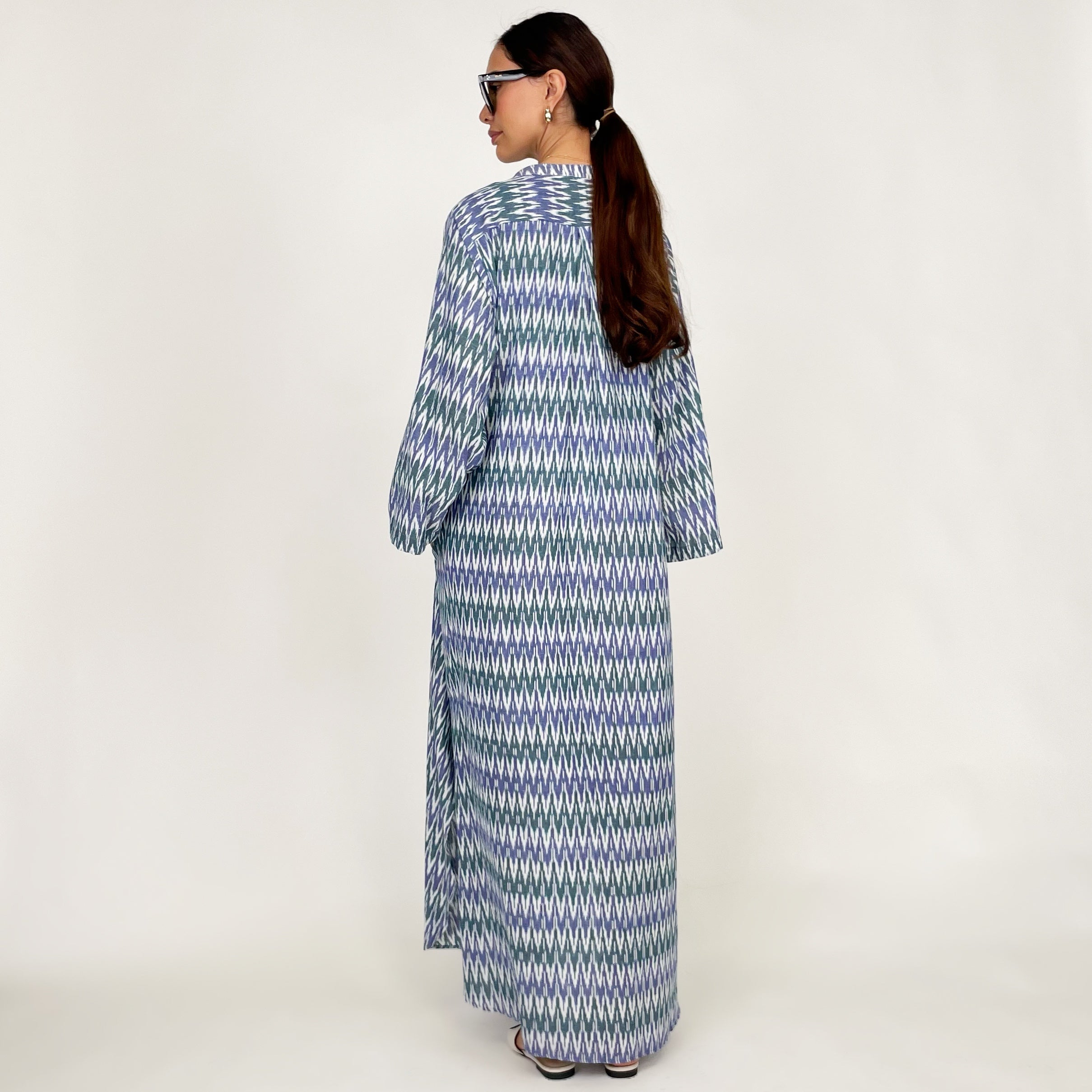 SS24 IKAT COLLARLESS KAFTAN DRESS