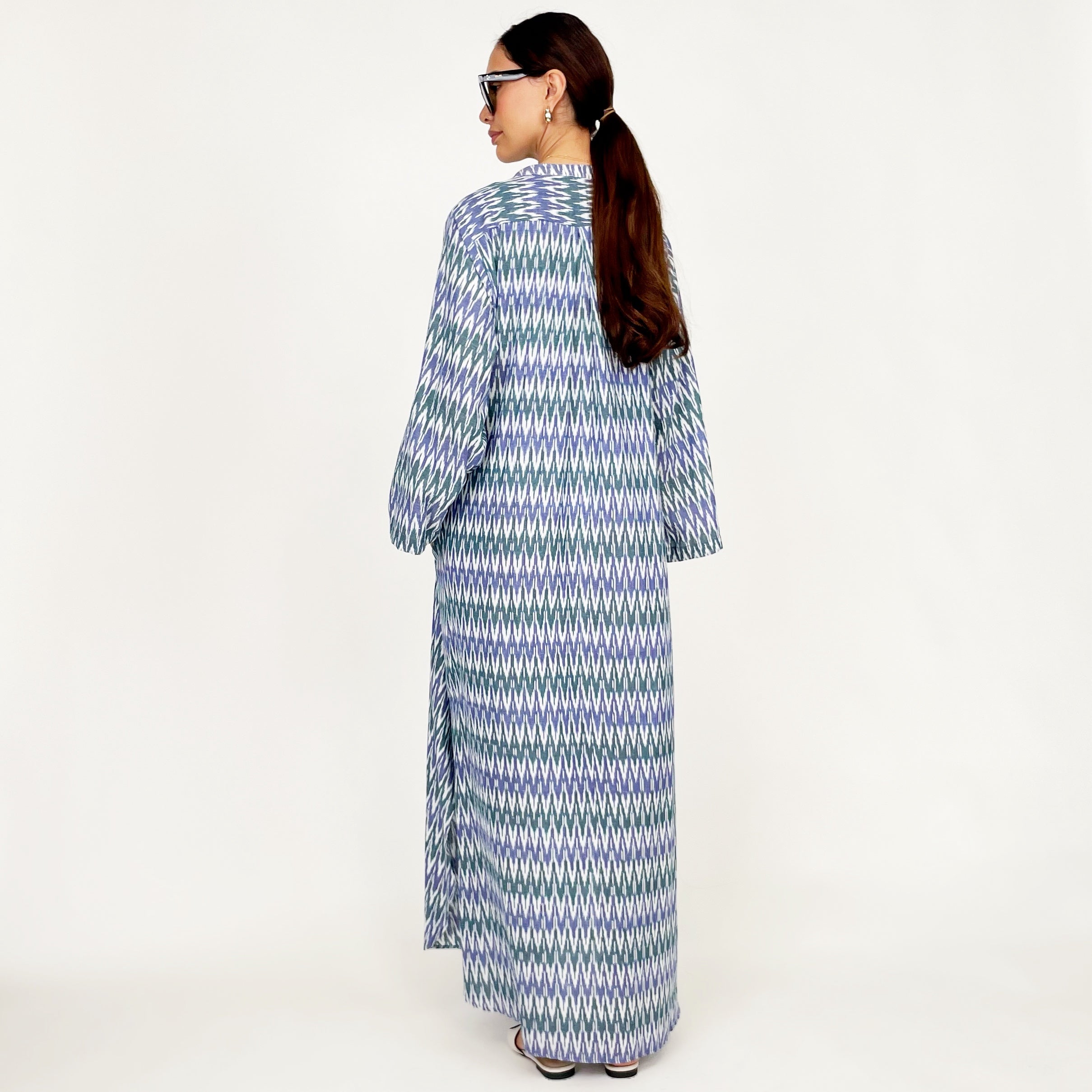 SS24 IKAT COLLARLESS KAFTAN DRESS