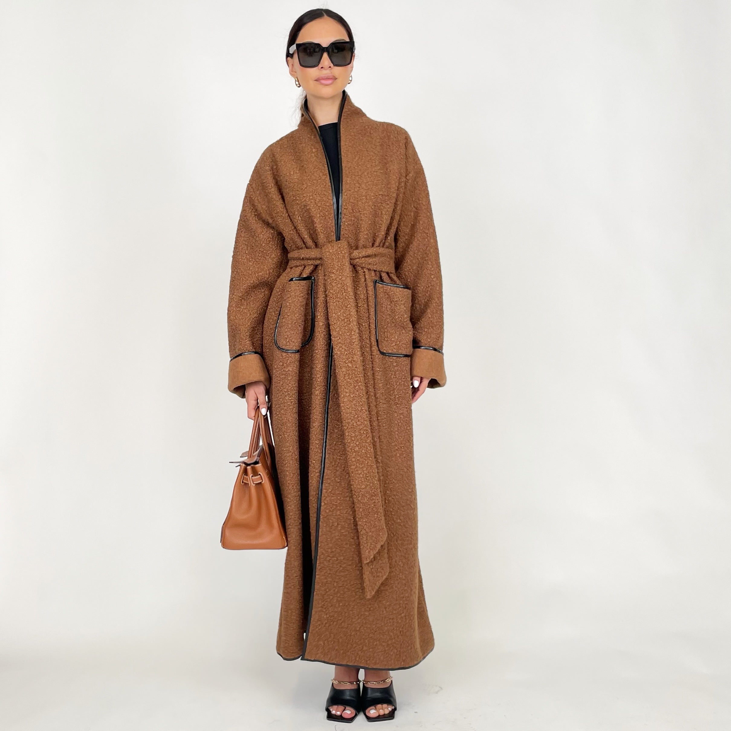 AW24 BROWN HIGH NECK BLANKET ABAYA OVERCOAT