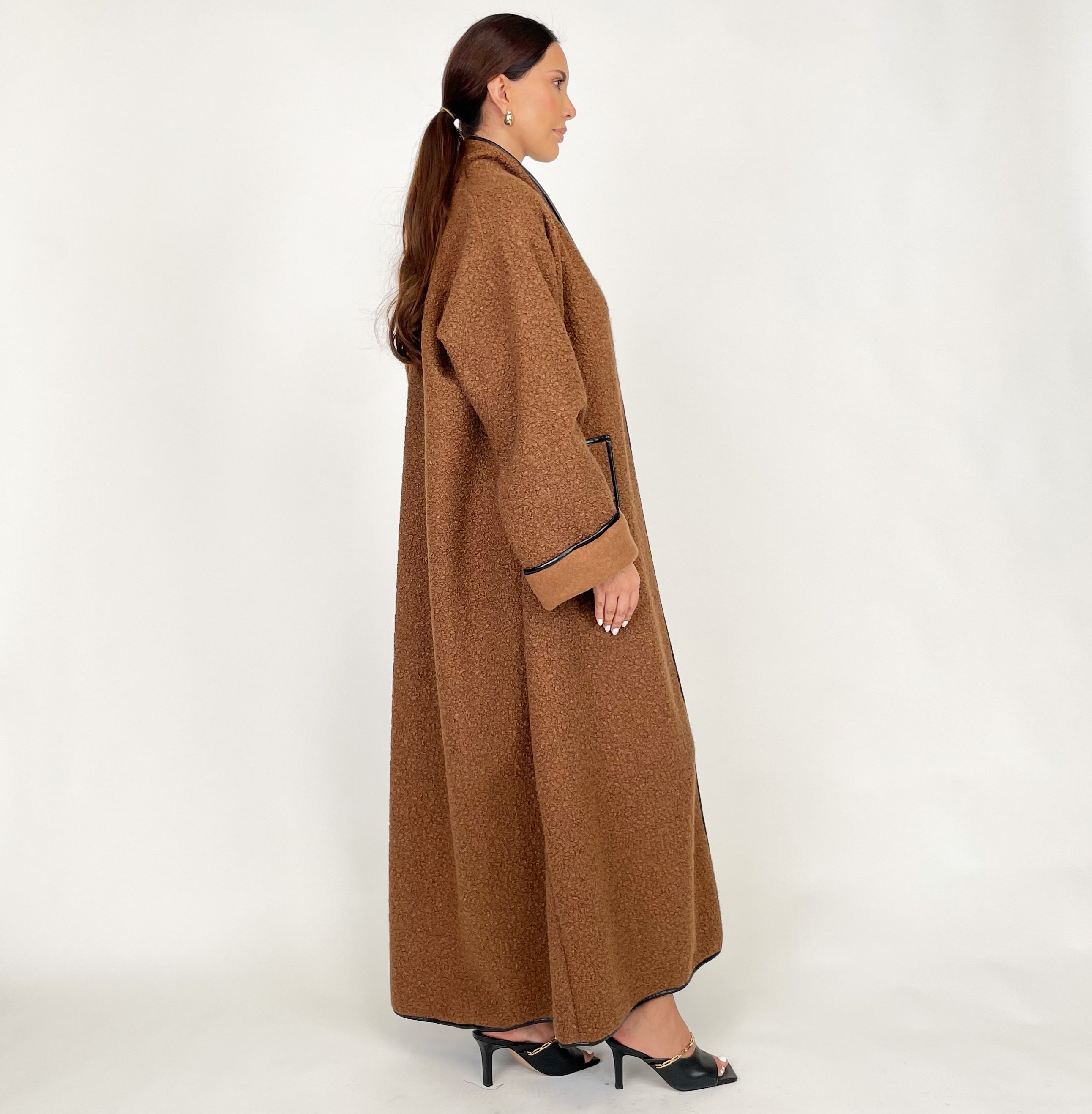 AW24 BROWN HIGH NECK BLANKET ABAYA OVERCOAT