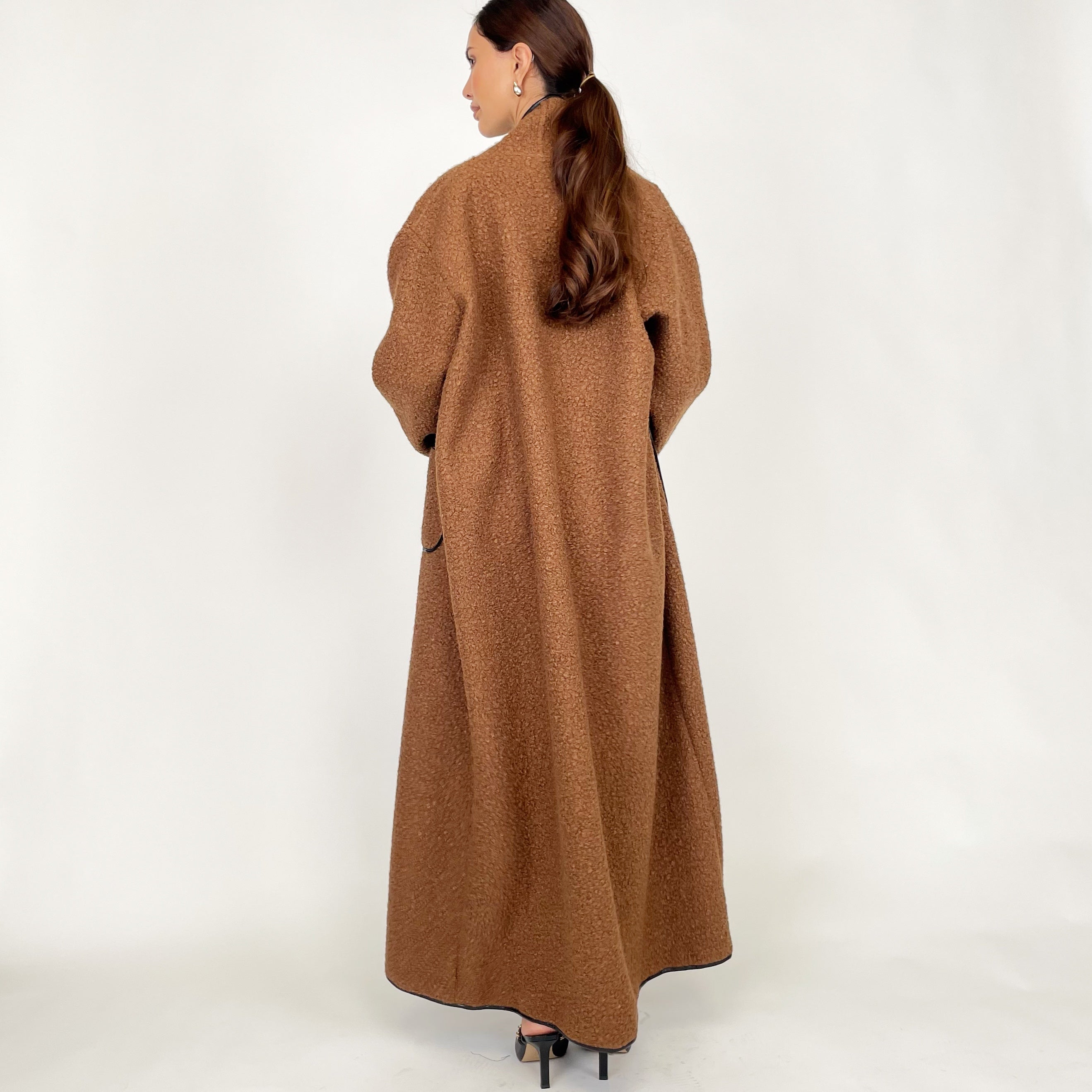 AW24 BROWN HIGH NECK BLANKET ABAYA OVERCOAT