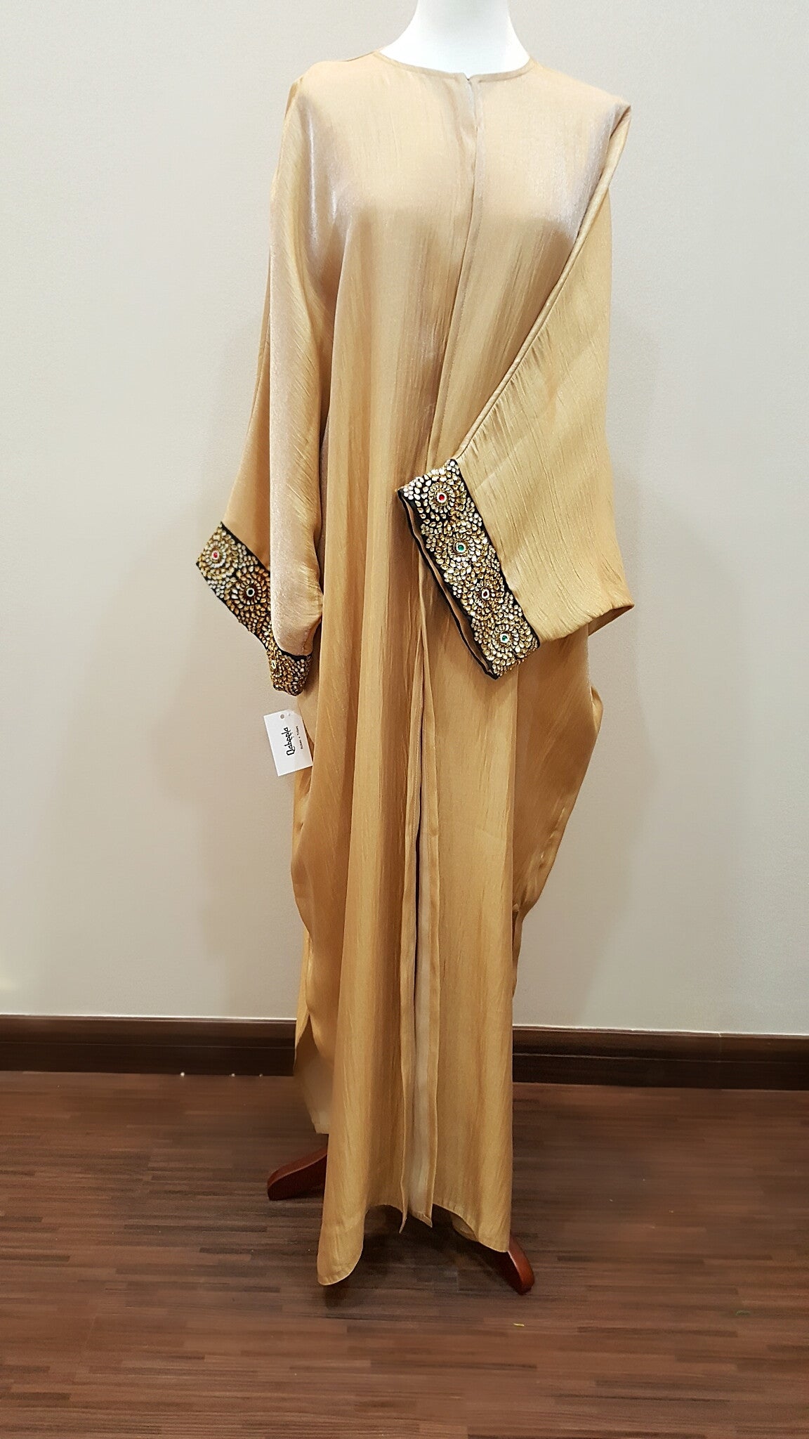 Silk Abaya with exquisite Indian Embroidery in Crystals