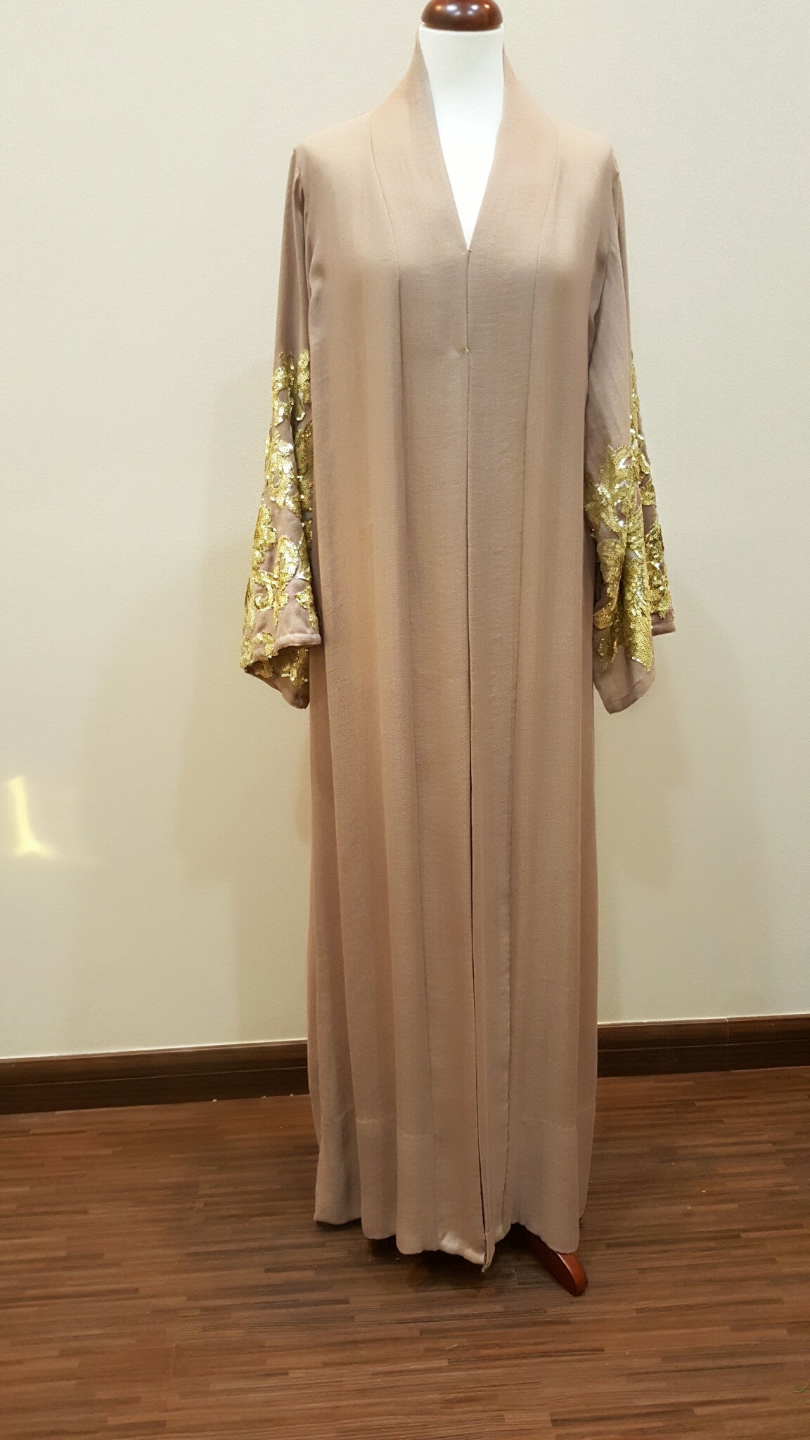 Linen nude Pink Abaya with Gold Sequins