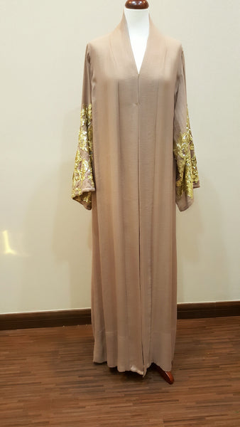 Linen nude Pink Abaya with Gold Sequins