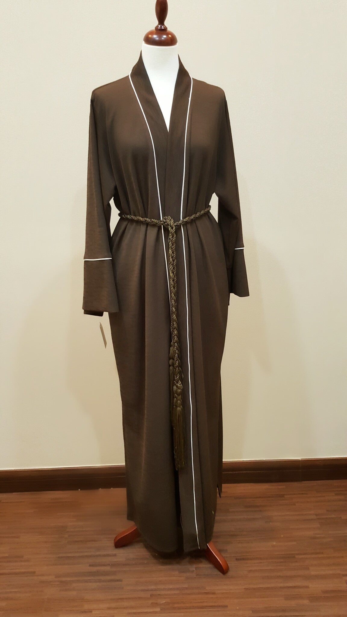 Jersey Abaya Brown with White Piping