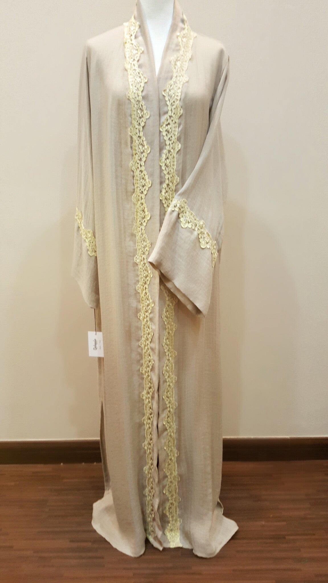Nude Linen Abaya with Chantily Lace