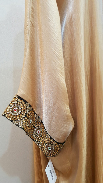 Silk Abaya with exquisite Indian Embroidery in Crystals