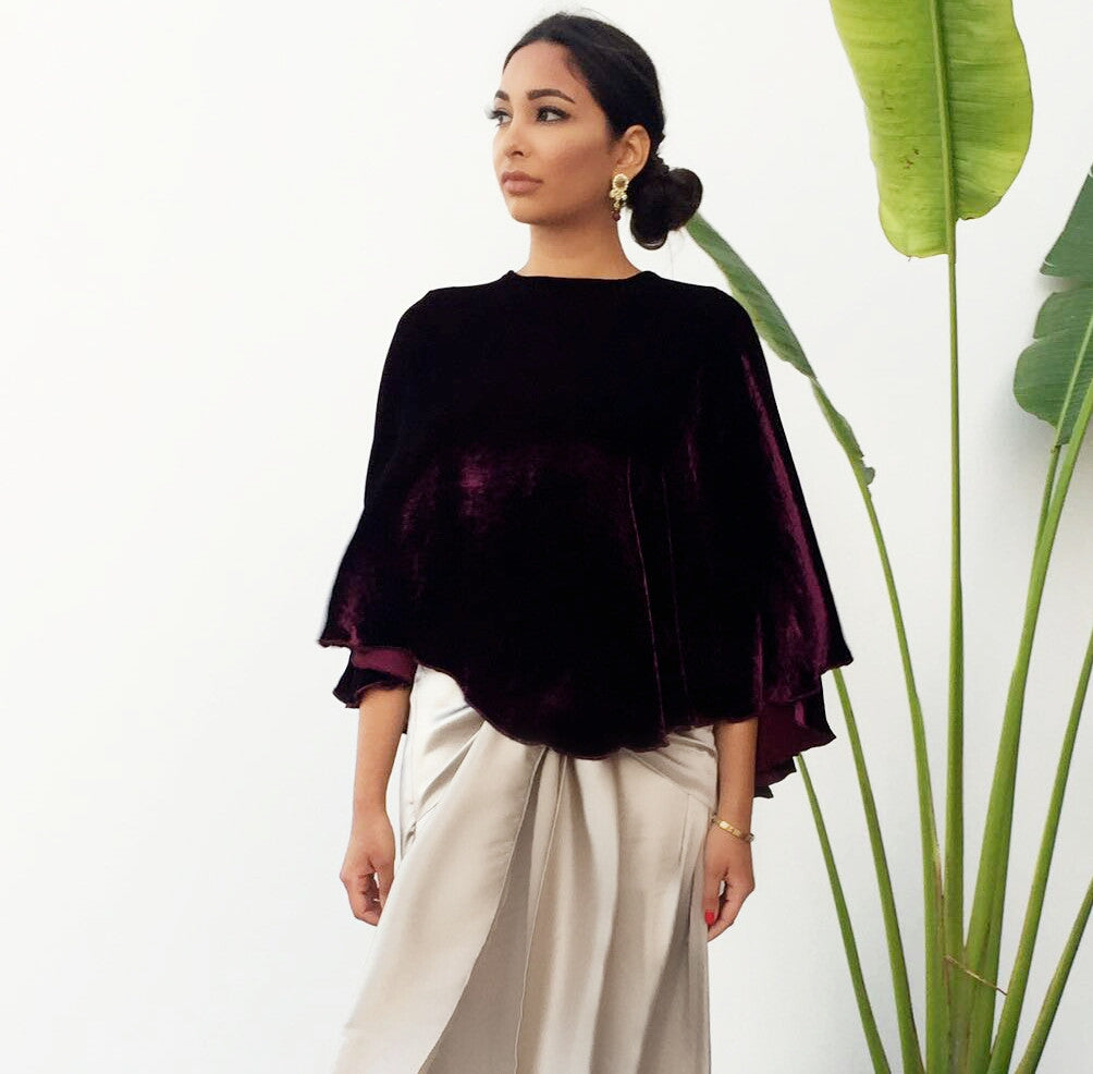 Qabeela SS17 Silk Velvet Cape Top