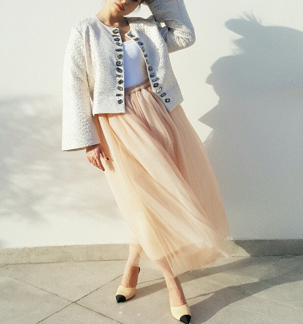 Qabeela SS17 Double Layered NUDE PEACH Tulle Skirt