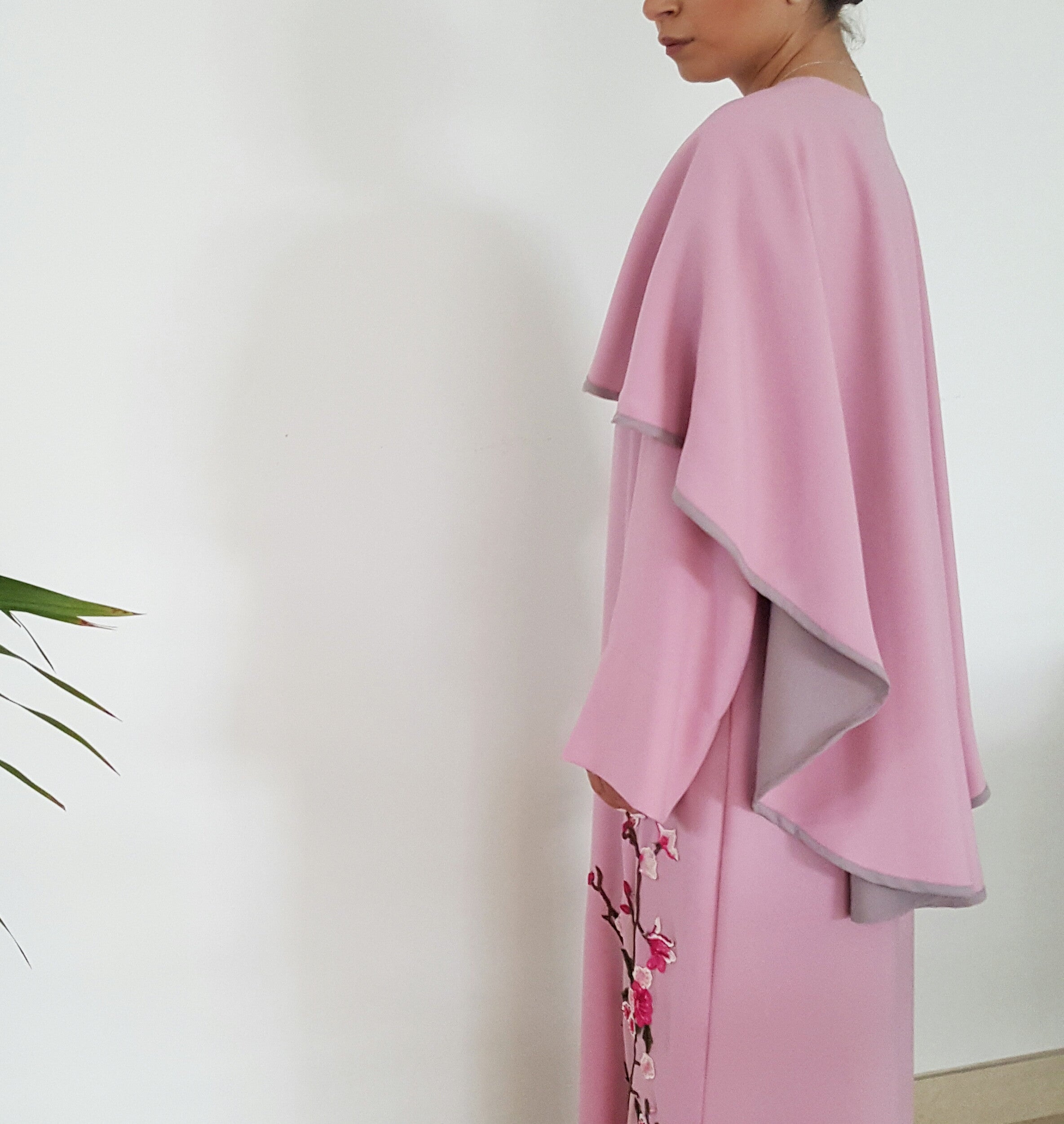 Ramadan2017  2 toned Cape Abaya with Floral Embroidery