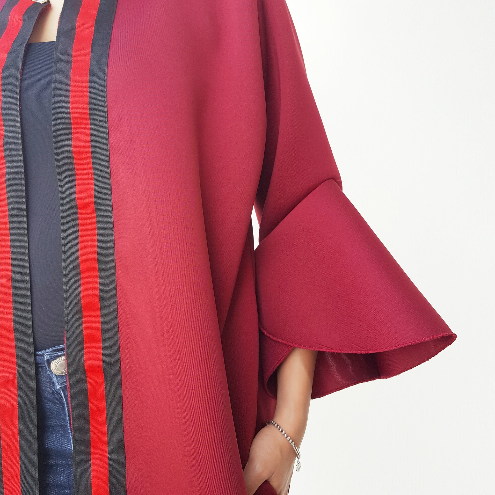 Qabeela Deep Red Sportsluxe Abaya with Metal Detailing